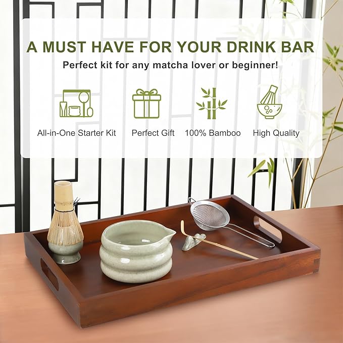 Green Matcha Whisk Set, Ceramic Matcha Kit Set Valentine Gift Present Includes Matcha Bowl, Matcha Whisk and Holder, Bamboo Scoop, Scoop Rest, Sifter and Tea Towel - 7 Pcs Kit for Matcha Lovers