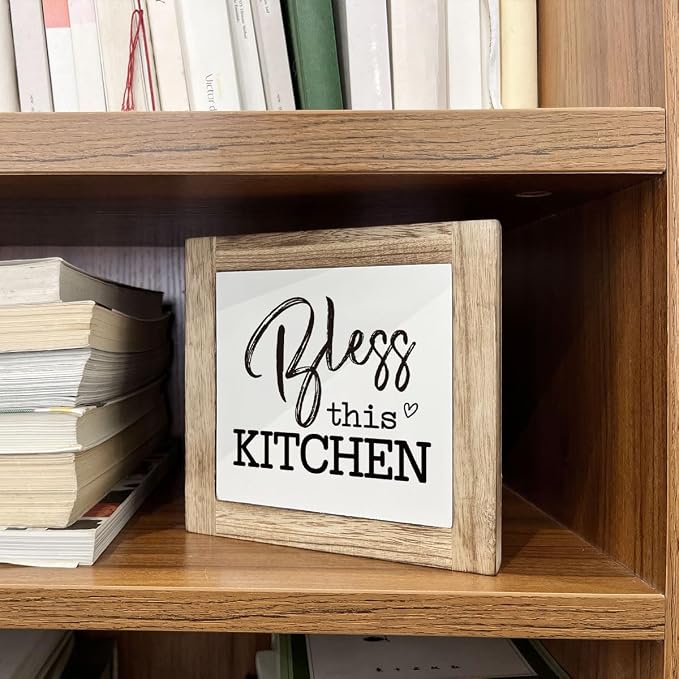 Bless This Kitchen Wooden Block Sign Decor - Housewarming Decor for Kitchen Shelf - Image 5