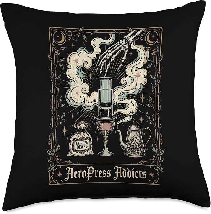 Gothic AeroPress Coffee Shirts Mystical Coffee Brewing Scene Throw Pillow