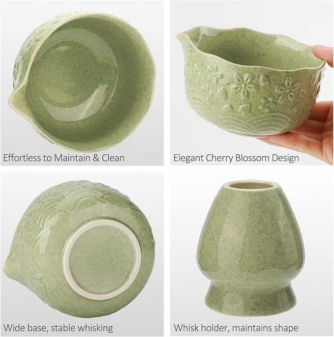 Matcha Whisk Set, 8 Pcs Matcha Kit with Ceramic Japanese Matcha Bowl & Accessories Kit for Traditional Tea Ceremony, Home Use & Gifts for Matcha Lovers (Green)