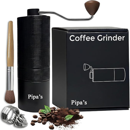 Pipa’s Manual Coffee Bean Grinder with Brush (35g) | Stainless Steel Burr Mill, Adjustable Coffee Grinder for Espresso, Pour Over, French Press & Cold Brew | Coffee Hand Grinder for Home & Outdoor