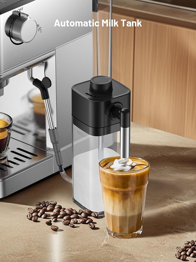 20 Bar Espresso Machine, Hot & Cold Brew Coffee Maker with Milk Frother, Touch Screen, Compact Water Tank, Expresso Coffee Machines for Lattes, Cappuccinos, Americano, Home & Office (Silver)