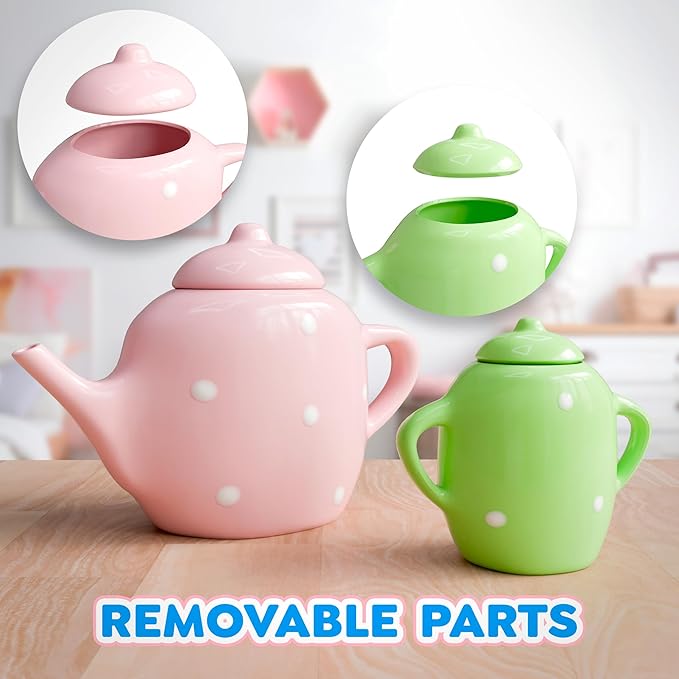 Lollipop Porcelain Tea Set for Little Girls | Kids Tea Party Toy with Teacups and Saucers | Delightful Girls Tea Set for Ages 4-12 | Charming Porcelain Tea Cups for Childs -13 pcs Teacups Sets