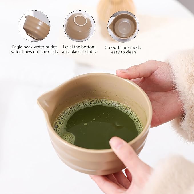 Matcha Tea Set – Traditional Japanese Ceremony Kit with 18.5OZ Ceramic Bowl, Bamboo Whisk, Scoop, and Holder – Ideal for Authentic Matcha Preparation and Gifting (Mocha Brown)