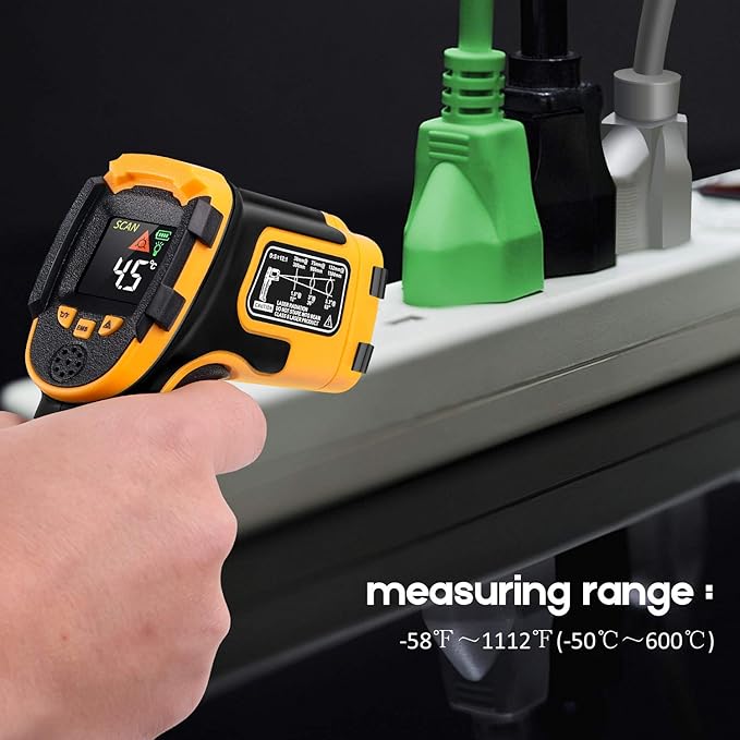 Infrared Thermometer Non-Contact Digital Laser Temperature Gun -58℉～1112℉(-50℃～600℃) Adjustable Emissivity IR Temp Gun - for Cooking, BBQ, Food, Fridge, Pizza Oven, Engine - Meat Thermometer Included