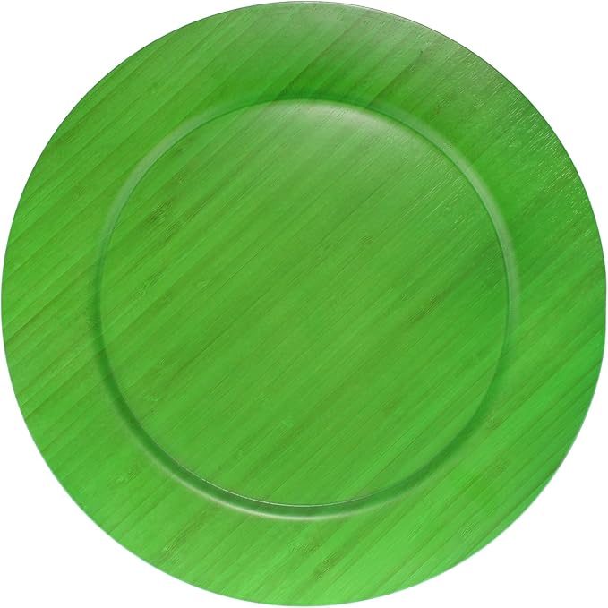 BambooMN 13" Dia Green Bamboo Reusable Dinnerware Charger Round Plates for Catered Events, Holidays, or Home Use Supplies, 1 Pieces