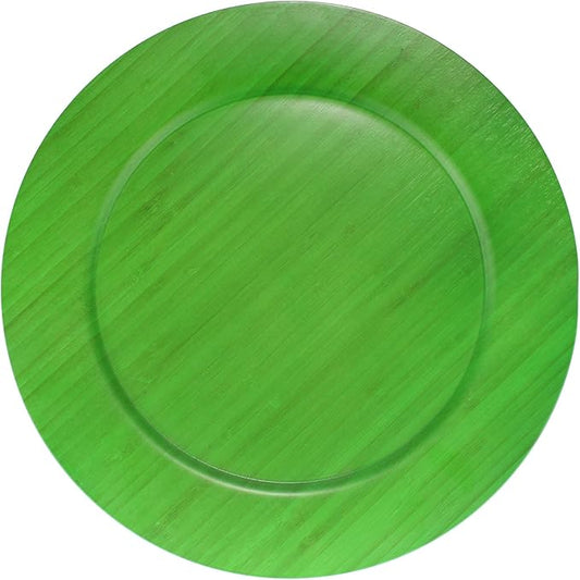 BambooMN 13" Dia Green Bamboo Reusable Dinnerware Charger Round Plates for Catered Events, Holidays, or Home Use Supplies, 1 Pieces