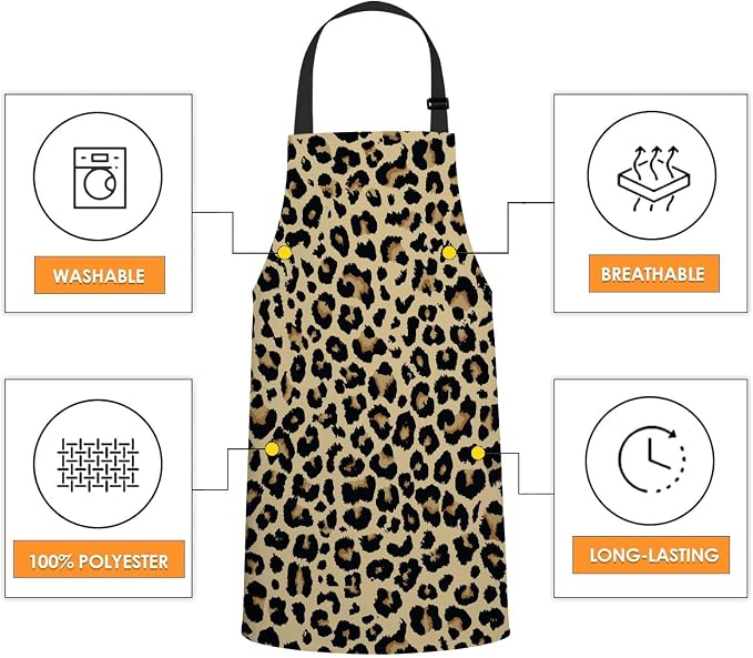 Leopard Print Waterproof Apron Kitchen Chef Aprons Bibs for Grooming Cooking Baking Painting Gardening - Image 4