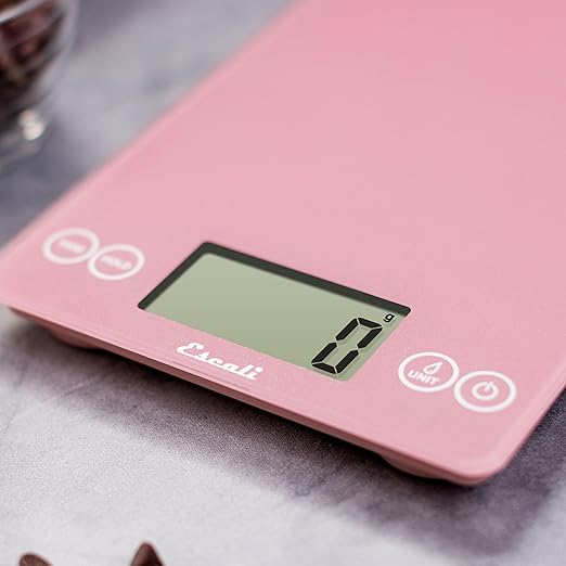 Escali Arti Glass Food Scale Digital Countertop Kitchen, Baking and Cooking Scale with Large Display, 15-Pound Capacity, 9" x 6.5" x .75", Classic Pink