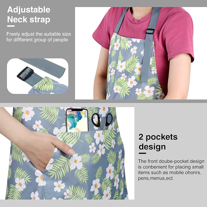 BOUMUSOE 3 Pack Floral Aprons with Pocket, Blooming Womens Aprons | Waterproof Adjustable Cooking Aprons for Kitchen Gardening and Salon - Image 5