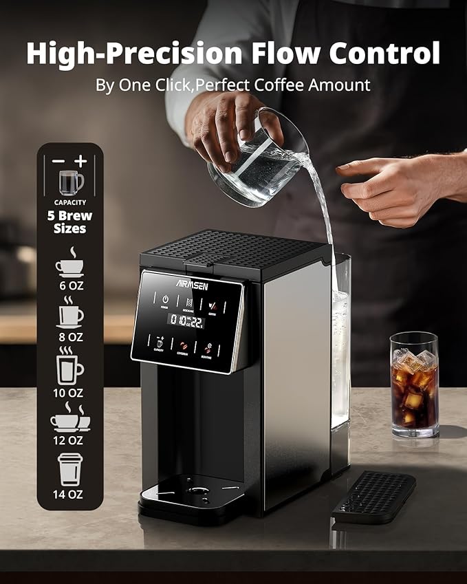 AIRMSEN Grind & Brew Coffee Maker with Built-in Grinder (2026 Model) - Single-Serve, Compatible with K-Cup Pods & Ground, 1000W Fast 6-14oz Brewer, Descaling Alert, Touchscreen & 50oz Removable Tank