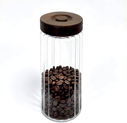 Decorative Borosilicate Glass Jar with Airtight Wooden Lid (1, Clear - Wood Lid with Valve, 54 oz/1600ml)