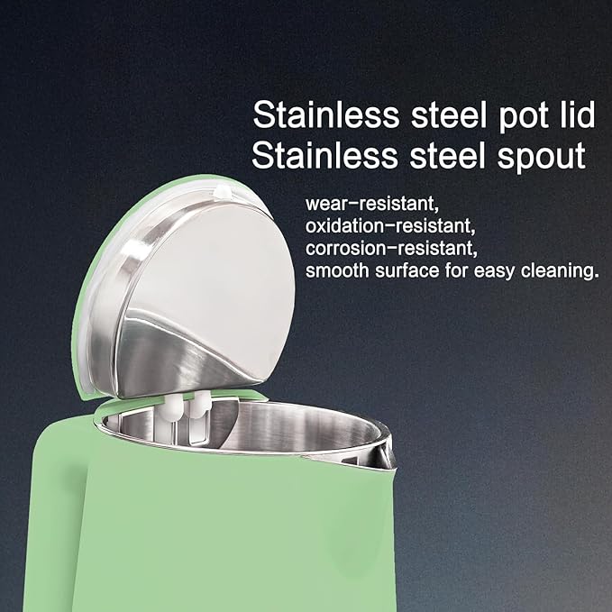 1.5L Electric Kettle Stainless Steel Double Wall Cold Touch Tea Kettle, Quick Boil, 5 Temperature Control, LED Display, Auto Shutoff, Warm Function, Green
