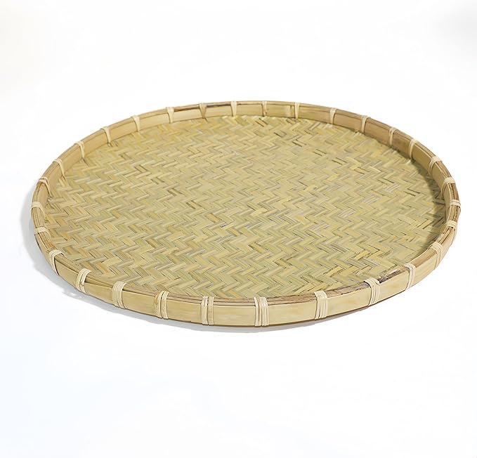 18 Inches Bilao Filipino Tray for Food – XL Bamboo Baskets for Food, Round Bamboo Tray for Serving, Traditional Filipino Food Platter for Pancit, Kakanin, and Seafood Display