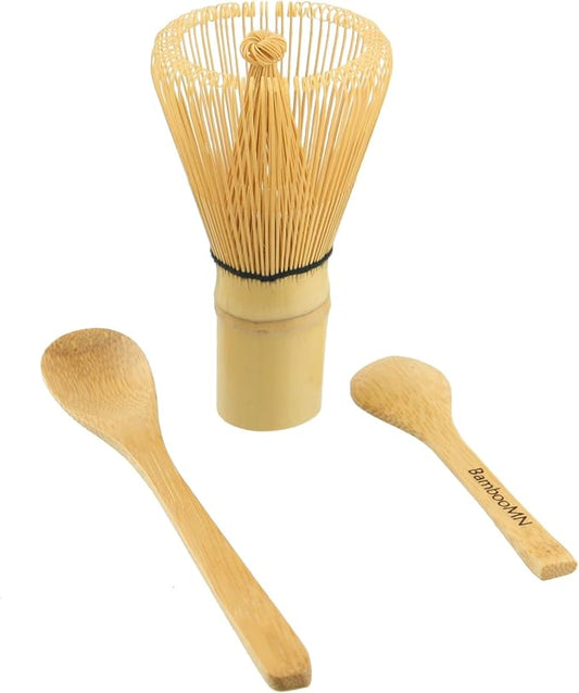 Matcha Whisk Set - Chasen (Green Tea Whisk), Small Scoop,Tea Spoon by BambooMN
