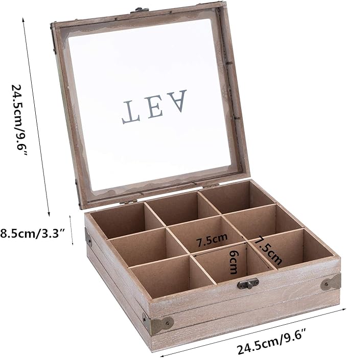 handrong Tea Box Organizer - Rustic Tea Bag Storage,Teas Bag Holder for Coffee Sugar Pods Packets & More – Elegant Tea Storage Solution for Home & Kitchen (Gray)