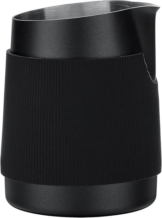 Normcore Handleless Milk Frothing Jug, Milk Pitcher 15.2 oz, Milk Frother Steamer Cup Stainless Steel Espresso Cup, Sharp Spout, Black, 450 ml