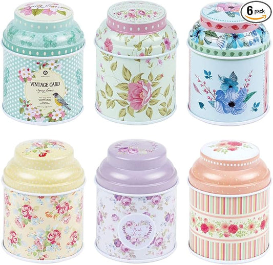 TooGet Elegant Metal Tinplate Empty Tins, Shabby Chic Mini-boxes for DIY Candles, Dry Storage, Spices, Tea, Candy, Party Favors, and Gifts (Cylinder 6-Pack)