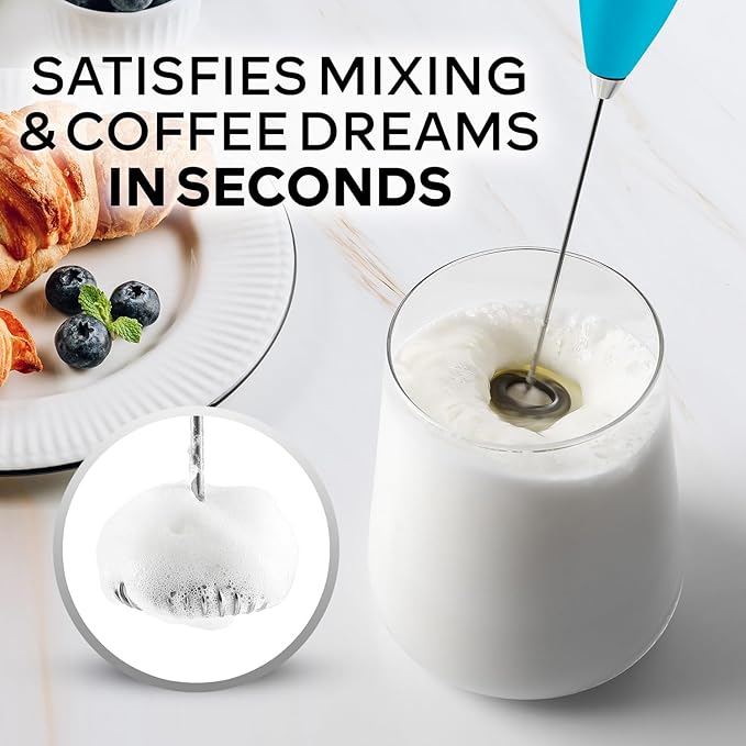 Zulay Kitchen Powerful Milk Frother Wand With 4 AA Duracell Batteries - Ultra Fast Handheld Drink Mixer - Electric Whisk Foam Maker for Coffee, Lattes, Cappuccino, Matcha & Creamer
