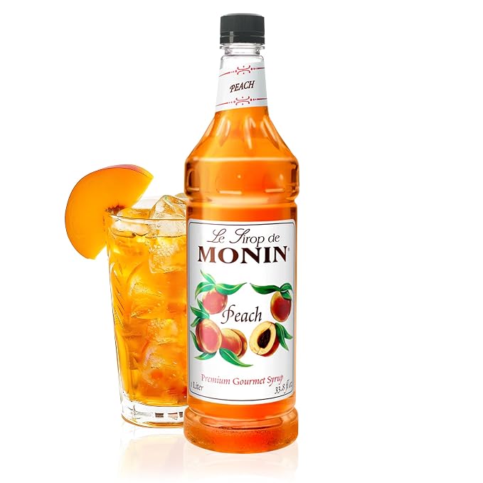 Monin - Peach Syrup, Fresh and Juicy Flavors, Great for Iced Teas, Lemonades, and Sodas, Non-GMO, Gluten-Free (1 Liter) by Monin