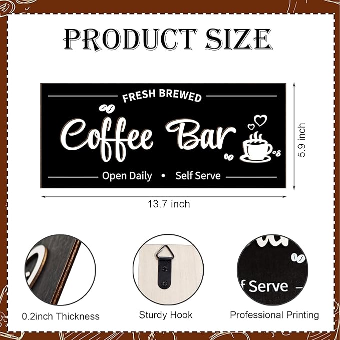 Uflashmi Coffee Bar Sign Wall Decor, Coffee Signs for Cafe Station Bar Kitchen Decorations, Cafe Station Accessories Decor Wall Art, Black