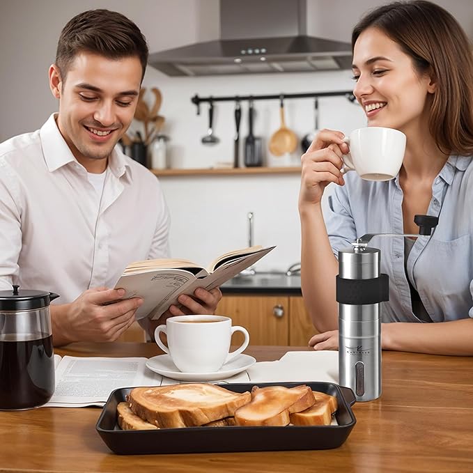 Manual Coffee Grinder - 18 Adjustable Settings, Stainless Steel Conical Burr Coffee Bean Grinder, Portable, Durable & Travel Friendly - With Silicone Sleeve by KOKOBEAN
