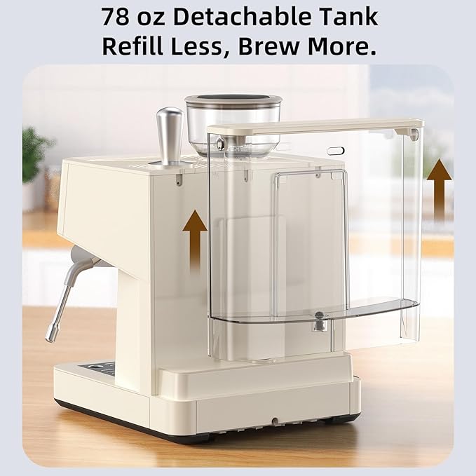 (2026 Upgrade) 15 Bar Espresso Machine with Built-in Anti-Clog Coffee Grinder, Expresso Coffee Machines with Milk Steam Wand/Frother/Tamping Tools,Espresso Maker with Grinder for Lattes-Almond