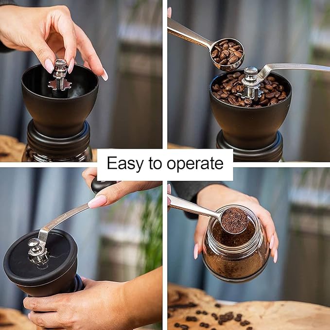 1pc Hand Grinding Coffee Machine Manual Small Grinder for Coffee Beans - Perfect for Home Use with wooden brush and stainless steel spoon