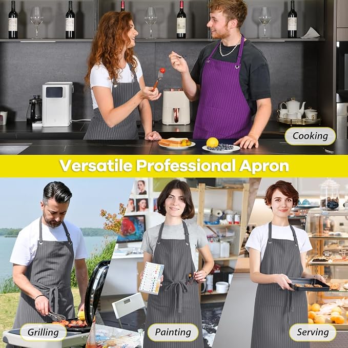ROTANET Stripe Stretch Apron Chef Aprons for Men with 2 Pockets Waterproof | 34" x 28", Plus Size for Big and Tall, Striped, Pinstripe, Apron for Men Women, Extra Large, for Cooking, Kitchen - Image 6