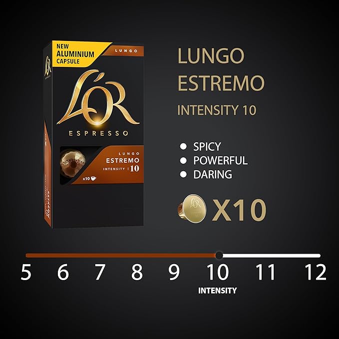L'OR Espresso Capsules, 80 Count Estremo Lungo, Single-Serve Aluminum Coffee Capsules Compatible with the L'OR BARISTA System & *Nespresso Original Machines, 80 Count (Pack of 8)