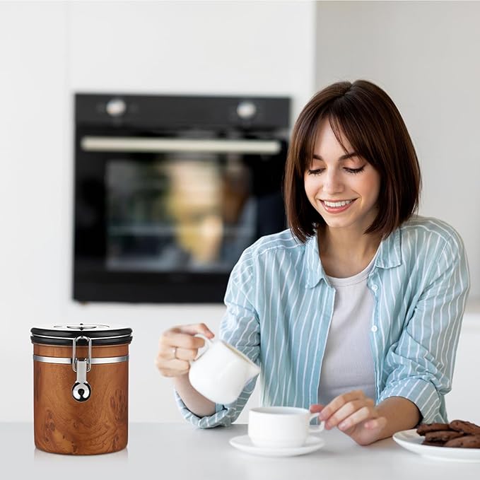 Bincoo Airtight Coffee Canister with Date Tracker - Holds a Full 1LB Bag of Beans Stainless Steel Container(1.5L), One-Way Valve & Easy-Lock Lid for Coffee Beans, Tea, Sugar Storage