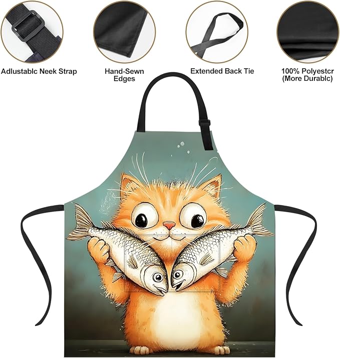 Funny Cat Apron with 2 Pockets Waterproof for Men Women Kitchen Garden Decor - Image 3