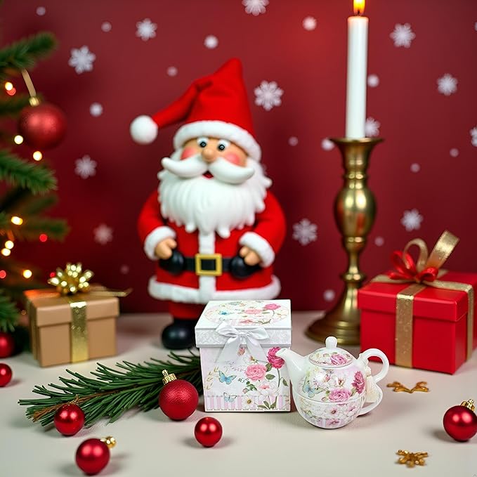 Lightahead Bone China Tea for One Set in Rose Design, in attractive Reusable Handmade Gift Box (With Ribbon)