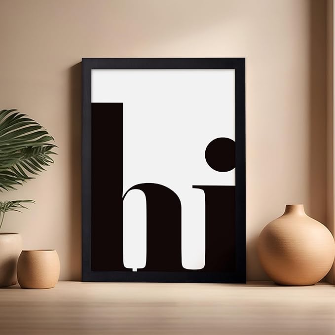 Poster Master Vintage Minimalist Poster - Retro Typography Print - Hi, Greeting, Plain, Modern, Simple - Gift for Artist, Friend - Wall Decor for Living Room, Office, Dorm, 16x20 Black Framed