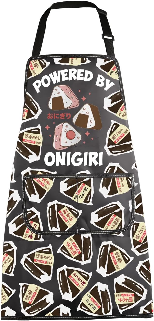 MBMSO Japanese Cuisine Gifts Powered by Onigiri Apron for Cooking BBQ Grilling Asian Rice Ball Apron Asian Food Lover Gifts by MBMSO