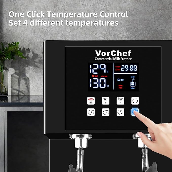 Commercial Milk Frother, 2-Wand Automatic Steam Boiling Water Machine 110V 2200W Electric Steam Milk Frothing Machine Coffee Milk Foam Machine Steamer with LED Display for Tea Coffee Shop