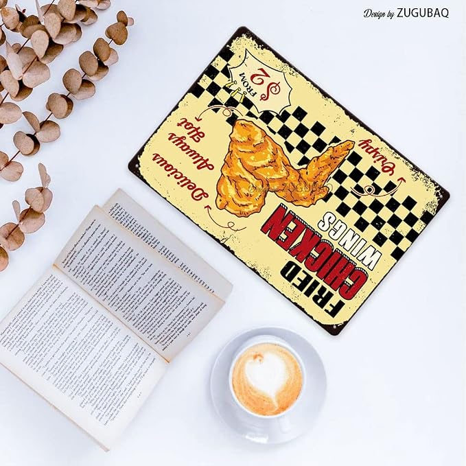 Fried Chicken Wings Tin Signs Vintage Metal Sign Funny Food Art Printing Poster Wall Decor for Home Kitchen Bar Restaurant Cafe Pub Indoor Outdoor 12x8 Inch Hanging Plaque - Image 4