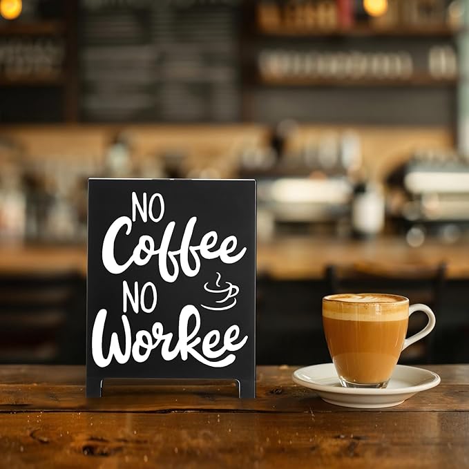No Coffee No Workee Desk Decor Sign Retro Coffees Shop Table Display for Coffee Station Home Office Kitchen Bar Cafe Counter Bookshelf Christmas Gift for Coffees Lovers Barista Friends
