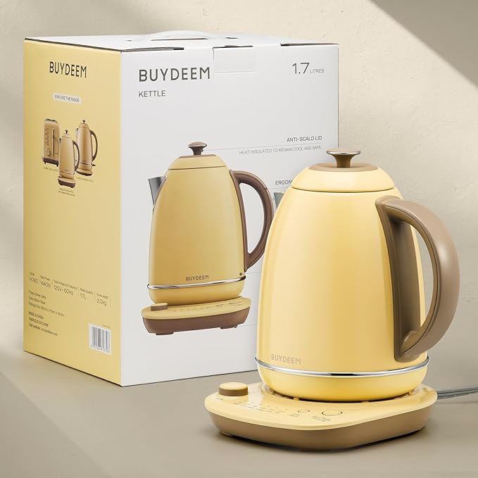 BUYDEEM K740 Electric Kettle with Temperature Control, 12H Keep Warm, Quick Boil, Stainless Steel Hot Water Boiler for Tea Coffee Milk, 1.7L, Mellow Yellow