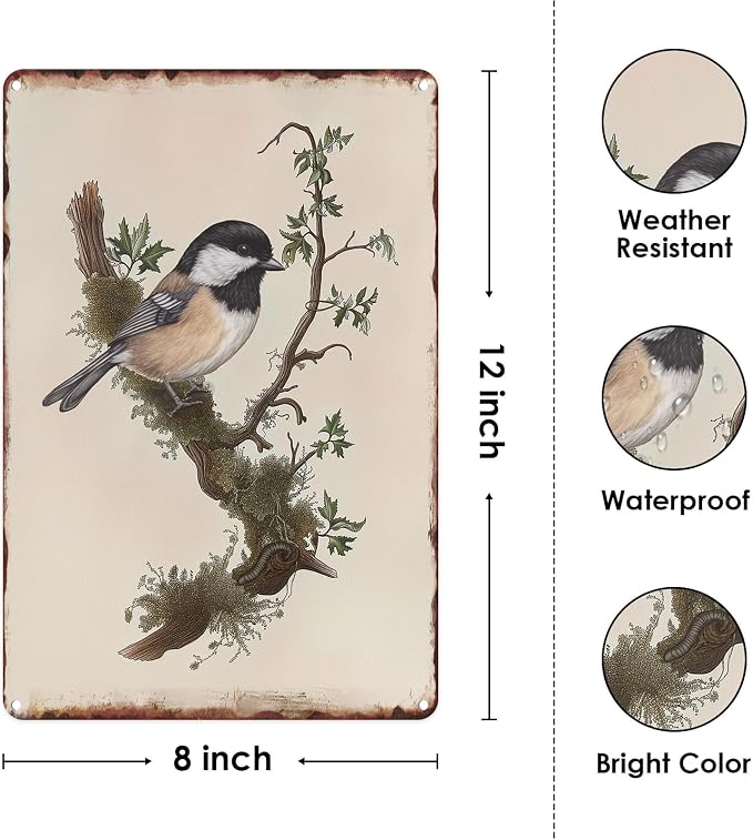 Sanwarm Metal Sign 8X12 Inch, Chickadee Bird Chickadee Retro Wildlife Vintage Tin Sign Wall Art Decor for Home, Living Room, Kitchen, Garden, Bedroom, Office, Hotel, Cafe And Pub Decoration - Image 2