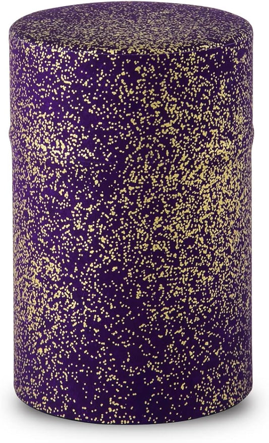 NOREN Japanese Tea Canister Tin (Yuzen Washi Paper), 3.5oz Size Made in JAPAN with Includes Inner Lid of Airtight Damp-Proof/Kitchen Jar for Loose Leaf Coffee Tea Spice and More (Gold and Purple)