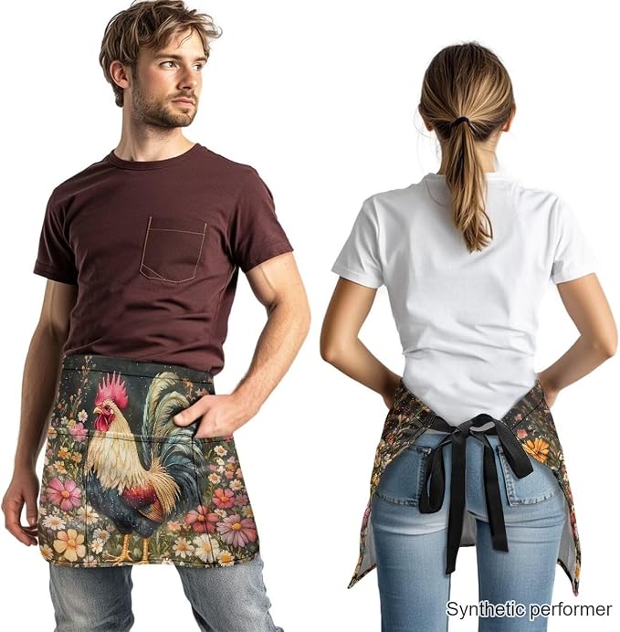 Waist Apron with 3 Pockets Waterproof 13 Inch Short Half Waist Aprons Women Men Server Aprons Waitress Waiter Apron - Image 2