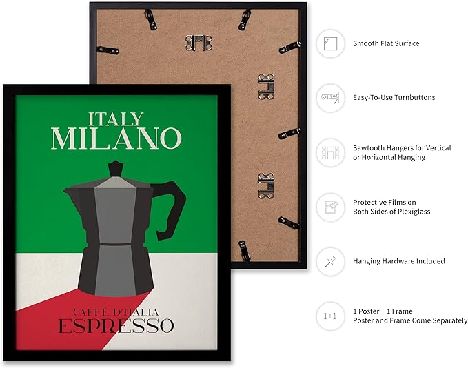 Poster Master Moka Pot Print - Espresso Poster - Italian Coffee Art - Great Gift for Barista, Coffee Lovers, Café Owner - Perfect Wall Decor for Dining Room, Kitchen - 8x10 Black Framed