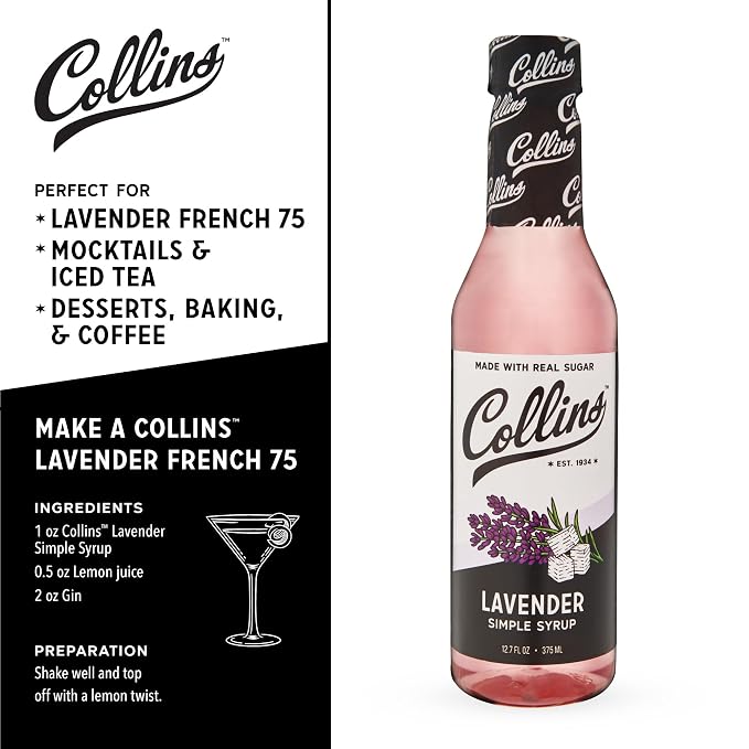 Collins Lavender Simple Syrup with Real Sugar for Cocktails, Spritz, Iced Tea, Lemonade, Hot Chocolate, Dessert, Baking, Coffee Syrups, Home Bar Accessories, 12.7 oz, Set of 1 - Image 3