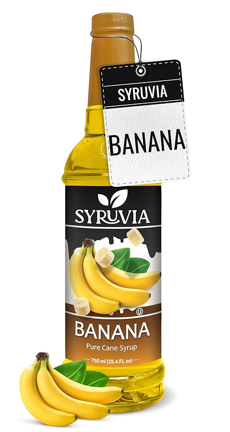 Syruvia Banana Coffee Syrup, Flavored Syrup for Drinks, Lattes, and Desserts – 25.4 fl oz,