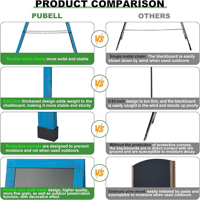 Large Sandwich A-Frame Chalkboard Sign - 40 x 20 Inches Blue Magnetic Wooden Chalk Board for Sidewalk, Stand up Double-Sided Outdoor Easel Display for Restaurant Cafe Shop Wedding Party or Business - Image 5