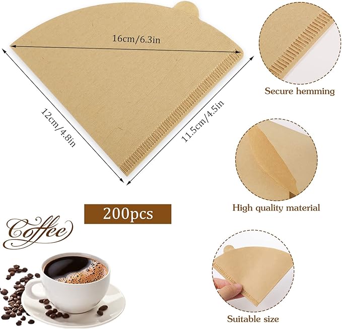 200 Count Coffee Filter, Size 02 Cone Coffee Filters Natural Pour Over Coffee Filter Unbleached Disposable Paper Filters 2-4 Cup Compatible with Pour Over and Drip Coffee Maker