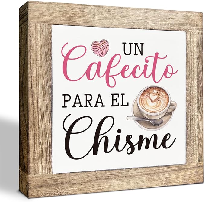 Pink Coffee Bar Signs,Cafe Sign for Home Kitchen Office Cafe Bar Tabletop Shelf,Coffee Station Decor for Gift,5.9x5.9 Inches Wooden Plaque
