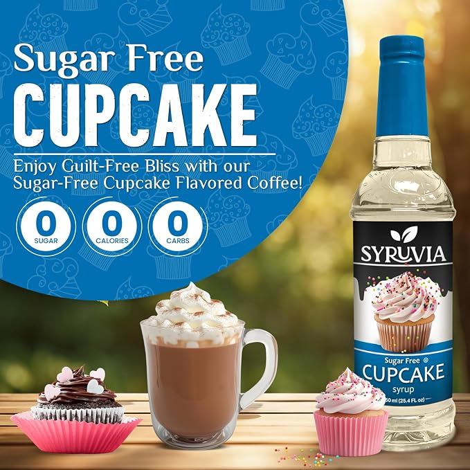 Syruvia Sugar Free Coffee Syrup, Cupcake Flavored Syrup for Drinks, Lattes, and Desserts – 25.4 fl oz, With Pump - Image 3