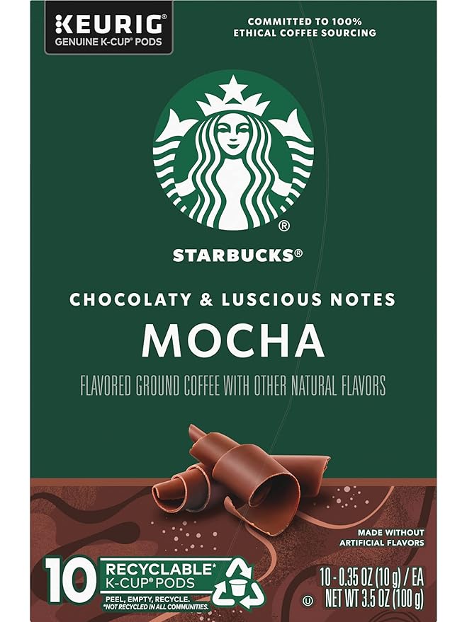 Starbucks Flavored Coffee K-Cup Pods, Mocha Flavored Coffee, Made without Artificial Flavors, Keurig Genuine K-Cup Pods, 10 CT K-Cups/Box (Pack of 3 Boxes)